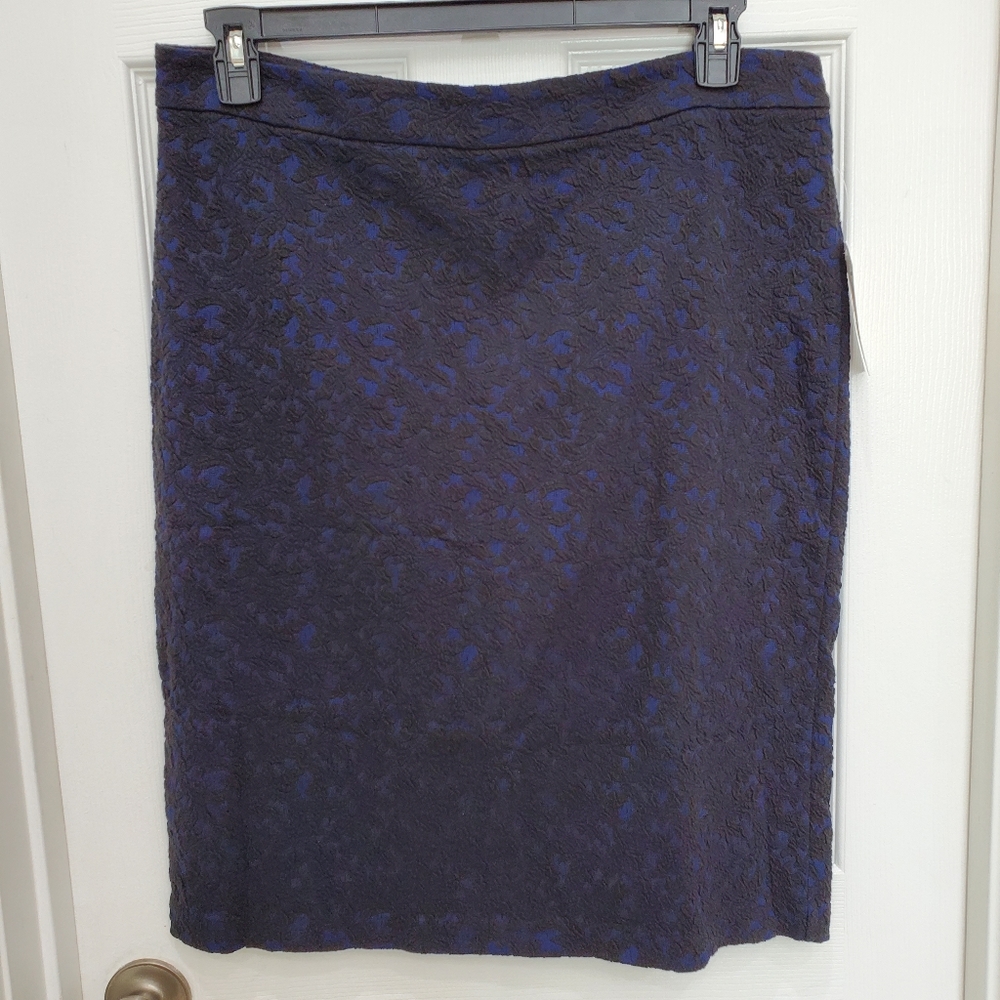 MIchael Michael Kors Size XL Lace Overlay Pencil Skirt Black Blue Exposed Zip